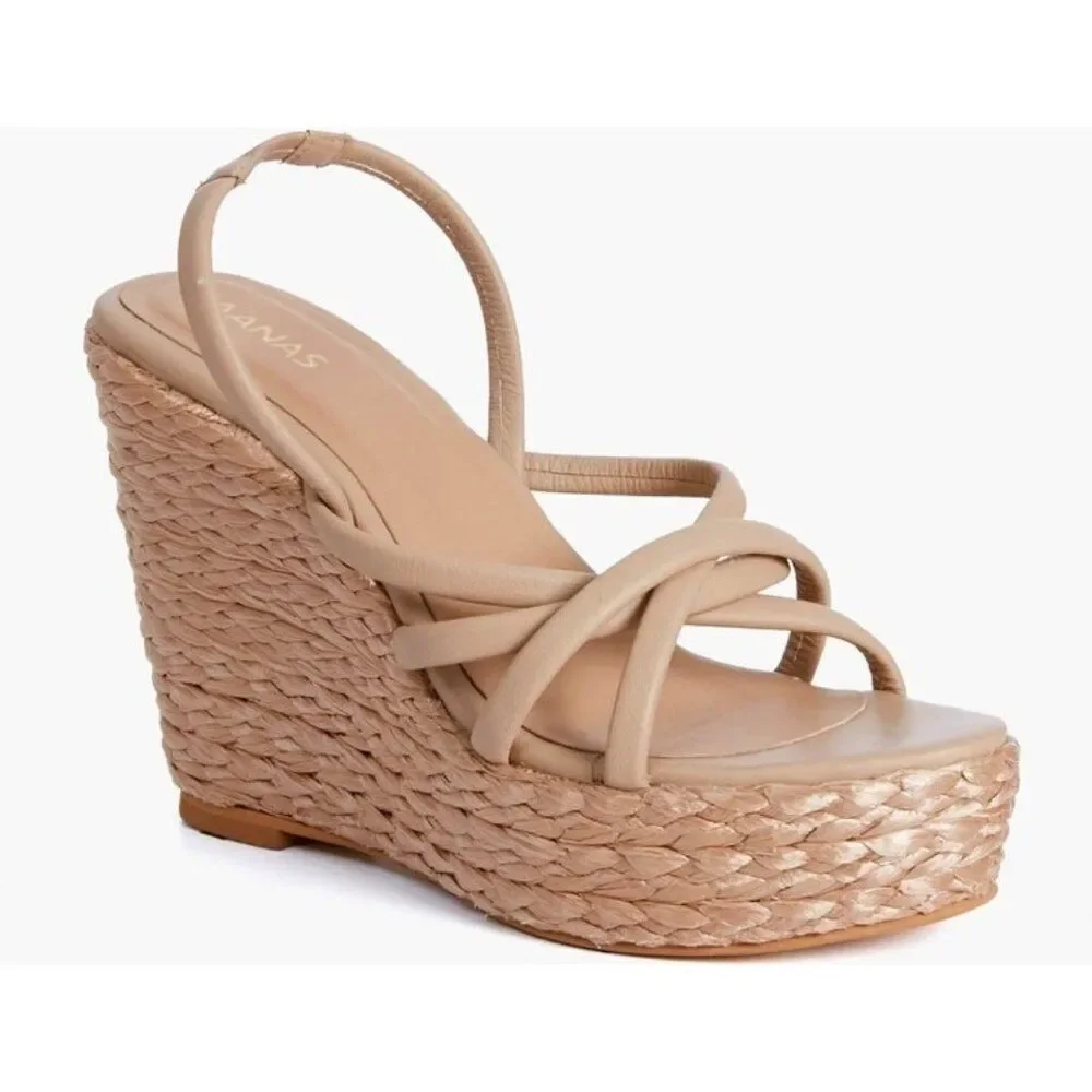 Kaanas - 8 M Margaritas Raffia‎ Strappy Wedge Sandal In Sand Leather